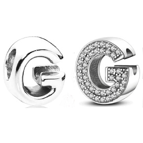 Sterling silver 925 Alphabet letter G, bead for bracelet