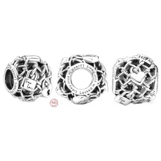 Charm Sterling silver bead 925 Perforated mesh with padlocks, bead for bracelet Love