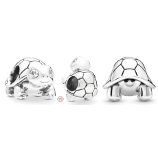 Charm Sterling silver 925 Turtle with cubic zirconia, bead for bracelet, animal