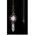 Rose quartz pendulum + clear quartz + bronze, natural stone pendant 7,7 cm, chain approx. 26,5 cm