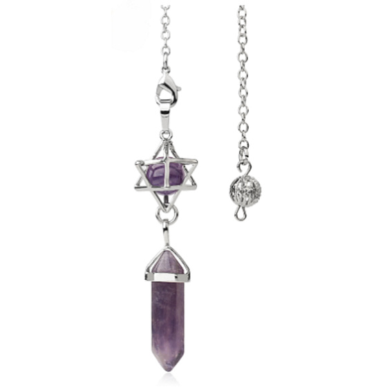 Amethyst Merkaba + pendulum, natural stone pendant 71 x 8 x 8 mm, , stone of kings and bishops