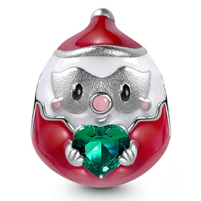 Sterling silver 925 Santa and green heart bead bracelet Christmas Sterling silver 925 Santa and green heart bead bracelet Christmas