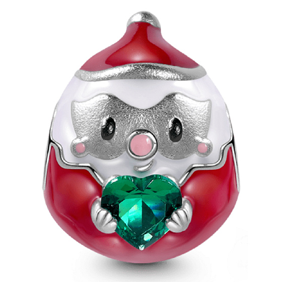 Sterling silver 925 Santa and green heart bead bracelet Christmas