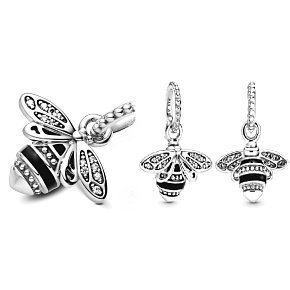 Charm Sterling silver 925 Queen Bee shimmering, animal bracelet pendant