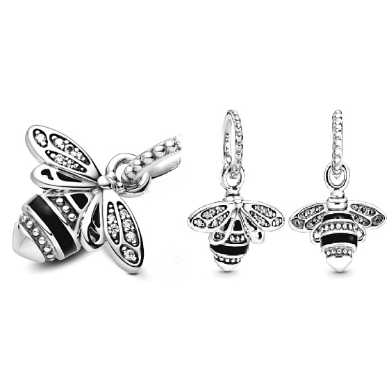 Charm Sterling silver 925 Queen Bee shimmering, animal bracelet pendant