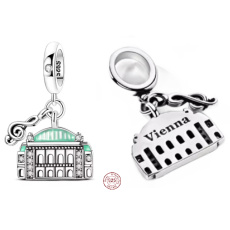 Charm Sterlingové stříbro 925 Rakousko Vídeňská státní opera 2v1 přívěsek na náramek, elegance hudby a noblesy, cestování
