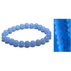 Jade Luminois Light Phosphorescent, blue glow in the dark, bracelet elastic natural stone, bead 8 mm / 16 - 17 cm