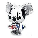 Sterling silver 925 Surfing koala with Australian flag, travel bracelet bead