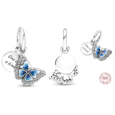 Sterling silver 925 Blue butterfly and quote - one of a kind, 2in1 nature bracelet pendant