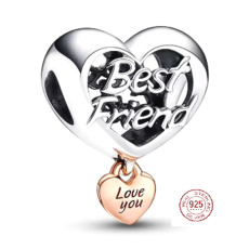 Sterling silver 925 Heart and inscription I love you best friend - Love you Best friend, friendship bracelet bead