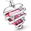 Charm Sterling silver 925 Pink Murano glass heart, love bracelet pendant