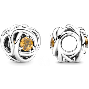 Charm Sterling silver 925 Infinite circle of eternity November honey yellow, bead for bracelet