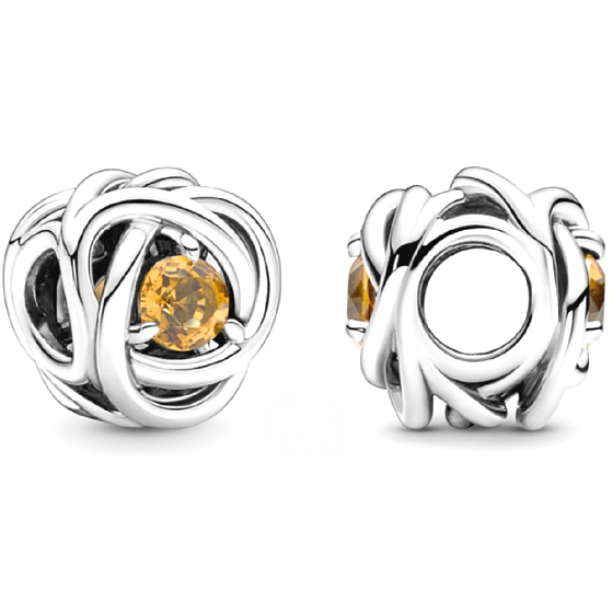 Charm Sterling silver 925 Infinite circle of eternity November honey yellow, bead for bracelet