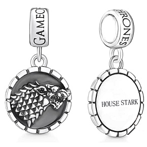 Charm Sterling silver 925 Game of Thrones Stark crest grey ogre on white field, pendant for bracelet, film