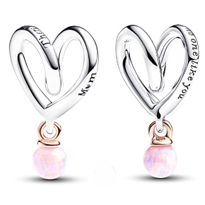 Charm Sterling Silver 925 Two-Tone Wrapped Heart for Mom, Family Bracelet Pendant