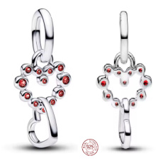 Charm Sterlingové stříbro 925 Srdce s červenými krystaly, 2v1 přívěsek na náramek symbol lásky a ochrany