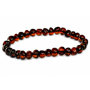 Amber Baltic cognac dark bracelet elastic natural, nugget irregular approx. 5 mm / 16 - 17 cm, solidified sunlight
