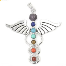 7 chakras energy pendant - angel symbol natural beads 5,5 cm