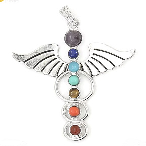7 chakras energy pendant - angel symbol natural beads 5,5 cm