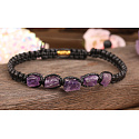 Amethyst raw bracelet natural stone, hand knitted, adjustable size, stone of kings and bishops