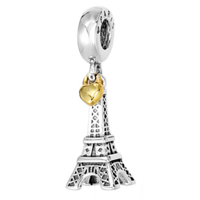 Sterling silver 925 Eiffel Tower + heart love for Paris, 2in1 travel bracelet pendant