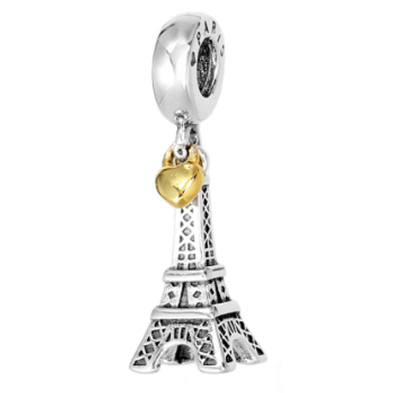 Sterling silver 925 Eiffel Tower + heart love for Paris, 2in1 travel bracelet pendant