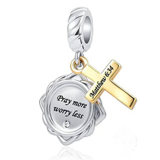 Sterling silver 925 Religious spells Matthew 6:34, 2in1 pendant for bracelet