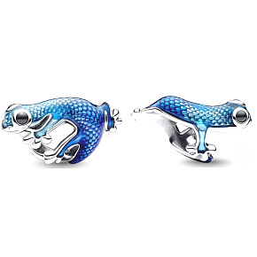 Charm Sterling silver 925 Metallic blue gecko changing color, bead on bracelet animal