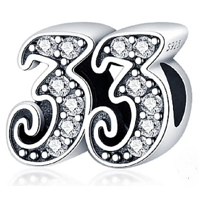 Charm Sterling silver 925, 33 anniversary, bead for bracelet