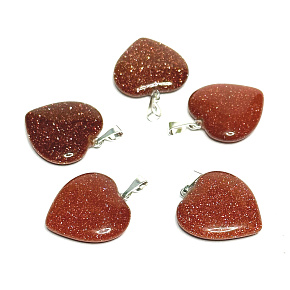 Goldstone Gold Heart Pendant 20 mm, stone of ambition