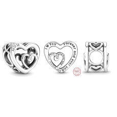 Sterling silver 925 Hearts, linked infinite - strong bond between a mother and her children, bead on a bracelet family