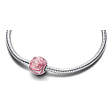 Charm Sterling silver 925 Pink rose in bloom, bead on bracelet nature