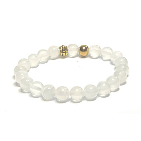 Selenite/Alabaster bracelet elastic natural stone, ball 8 mm / 16 - 17 cm, angelic energy