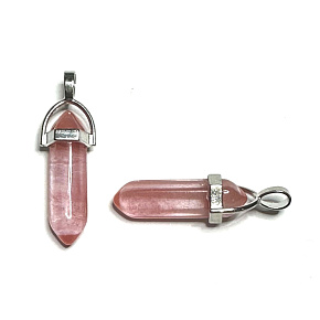 Rose Quartz Hexagonal Pendulum Pendant Natural Stone 41 x 13 mm, Stone of Stones Rose Quartz Hexagonal Pendulum Pendant Natural Stone 41 x 13 mm, Stone of Stones