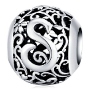 Sterling silver 925 Magic alphabet letter S with flowers, bead for bracelet