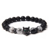 Lava + crystal + crystal with tourmaline + wolf head bracelet elastic natural stone, ball 8 mm / 21 cm