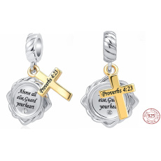 Sterling silver 925 Religious Spells Proverbs 4:23, 2in1 pendant for bracelet