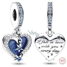 Charm Sterling Silver 925 Heart and Sky Falling Star 2in1, Love Bracelet Pendant Charm Sterling Silver 925 Heart and Sky Falling Star 2in1, Love Bracelet Pendant