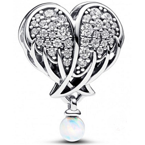 Charm Sterling silver 925 Sparkling angel wings as heart, bead on bracelet symbol