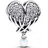 Charm Sterling silver 925 Sparkling angel wings as heart, bead on bracelet symbol