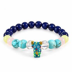 Colorful Memories of Peru – elastic bracelet with a turquoise alpaca | 8 mm beads, 16–17 cm
