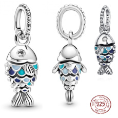 Sterling silver 925 Blue scaly fish, animal bracelet pendant