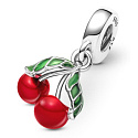 Sterling silver 925 Asymmetrical cherries, pendant for bracelet, food and drink