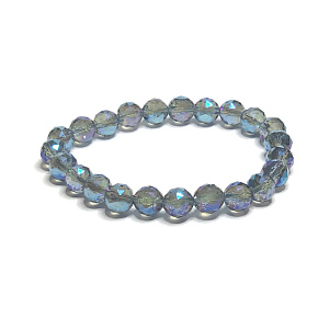 Crystal Aqua aura blue facet semi-metallic finish, bracelet elastic natural stone, bead 8 mm / 16 - 17 cm, stone stones