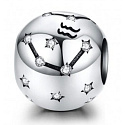 Aquarius sign of the zodiac, pendant for bracelet silver + cubic zirconia, ball 9 mm 1 piece
