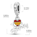 Charm Sterling Silver 925 Spain Flag Heart - I Love Spain, 2-in-1 Travel Bracelet Pendant