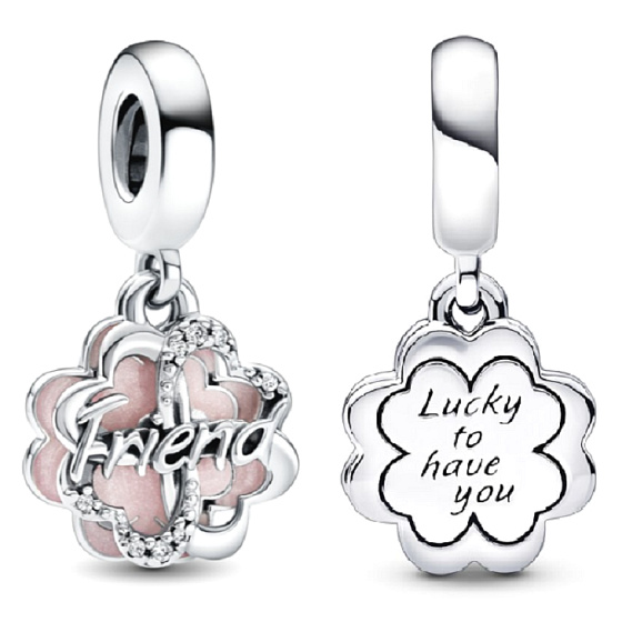 Sterling Silver 925 Friendship Quatrefoil - Lucky to have you, friendship bracelet pendant