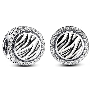 Charm Sterling silver 925 Charm with zebra print, bead on bracelet animal