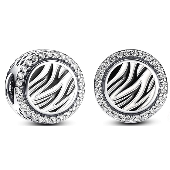 Charm Sterling silver 925 Charm with zebra print, bead on bracelet animal