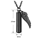 Commemorative urn pendant, Angel wings black waterproof, stainless steel 9 x 37 mm